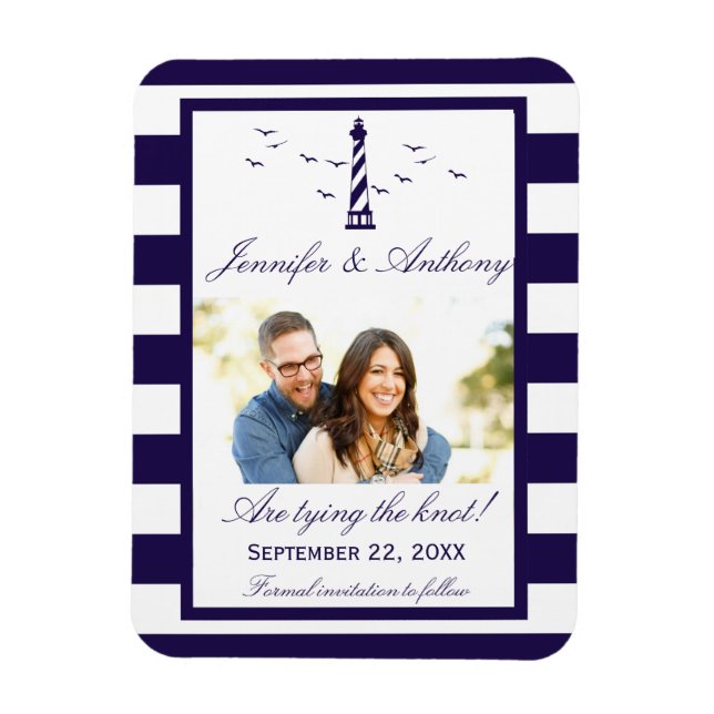 Nautical Lighthouse Wedding Photo Save The Date Magnet (Vertical)