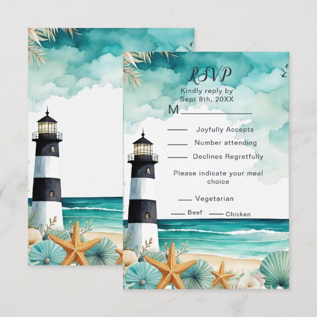 Nautical Lighthouse Wedding RSVP Card (Front/Back)