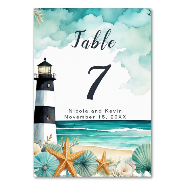 Nautical Lighthouse Wedding  Table Number (Front)