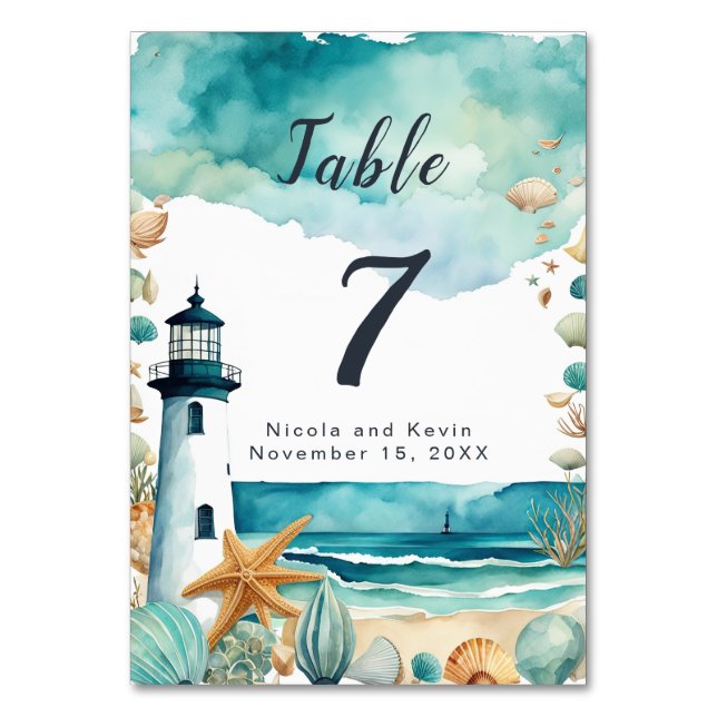 Nautical Lighthouse Wedding  Table Number (Front)