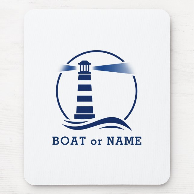 Nautical Lighthouse Your Boat or Name Blue Mouse Pad (Front)