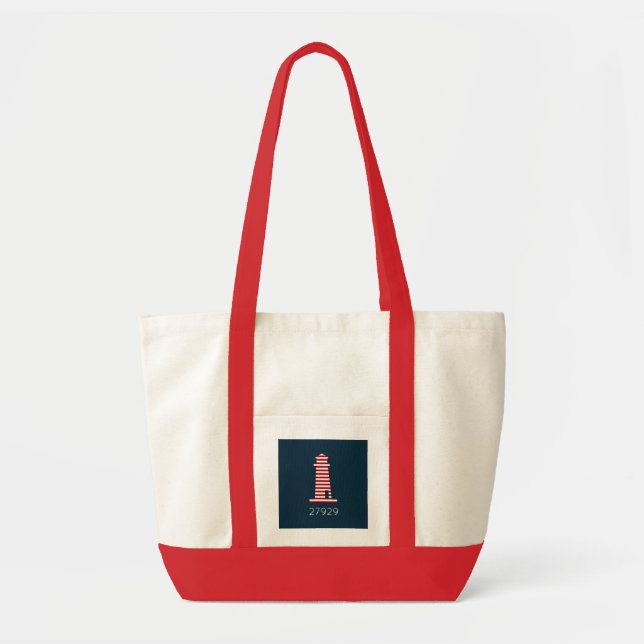 Nautical Lighthouse Zip Code Red White Navy Blue Tote Bag (Front)