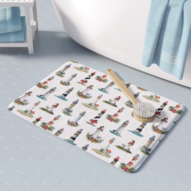Nautical Ligthhouse Coastal Christmas Bath Mat (Creator Uploaded)
