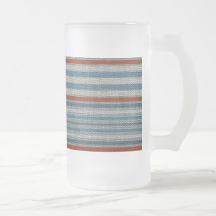 Nautical Linen Stripe Frosted Glass Beer Mug