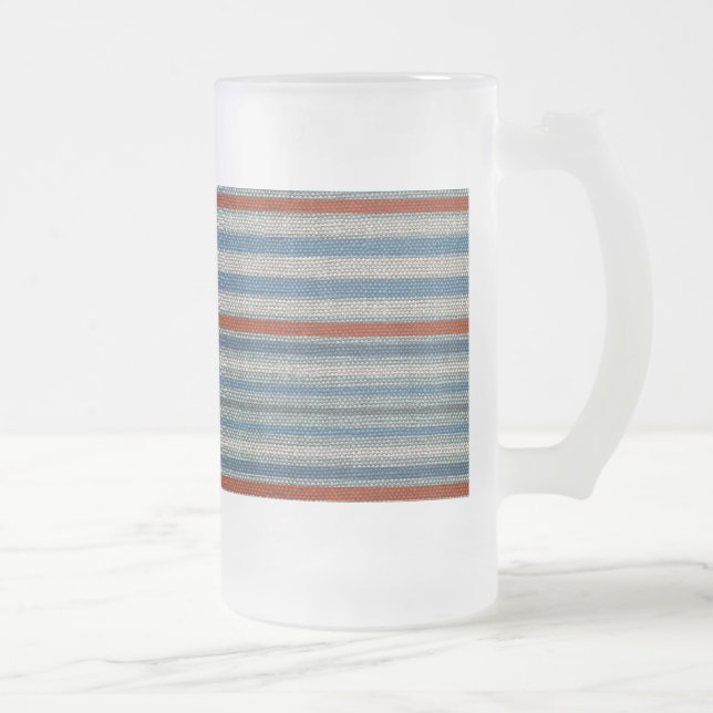 Nautical Linen Stripe Frosted Glass Beer Mug (Right)