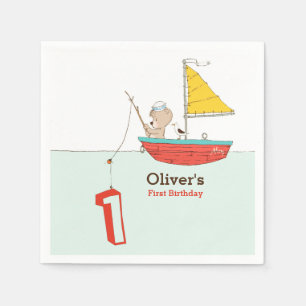 Nautical little sailor bear first birthday napkin