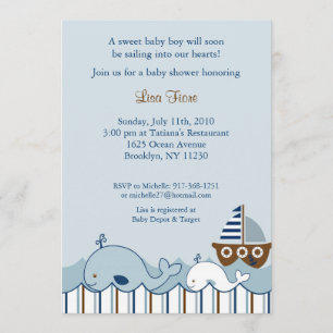 Nautical Little Whale Baby Shower Invitations