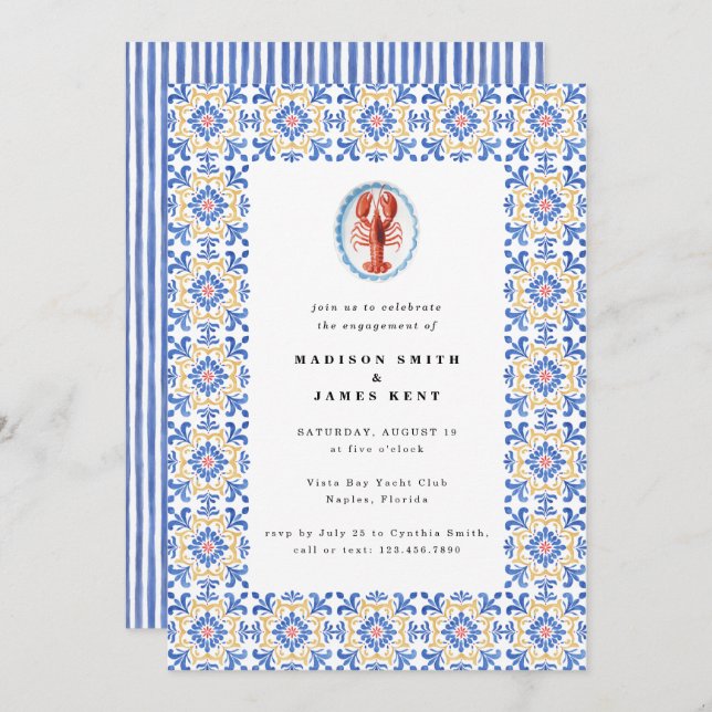 Nautical Lobster Amalfi Tiles Engagement Party Invitation (Front/Back)