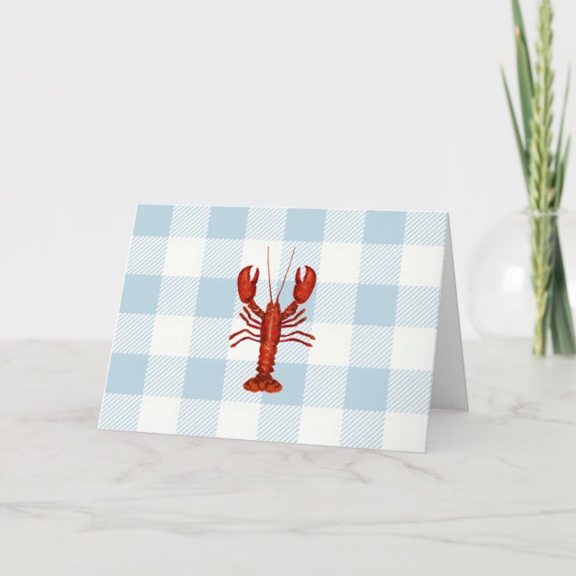 Nautical Lobster Blue Gingham Pattern Card (Front)