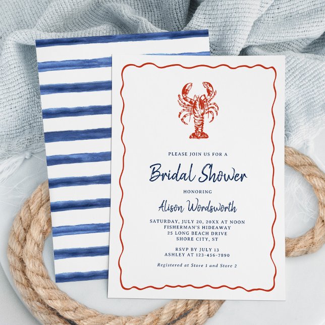 Nautical Lobster Coastal Bridal Shower  Invitation (Creator Uploaded)