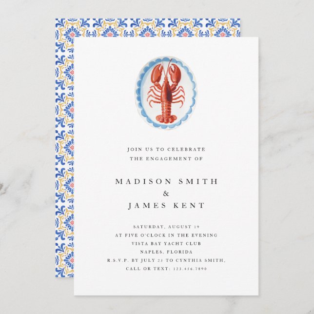 Nautical Lobster Italian Style Engagement Party Invitation (Front/Back)