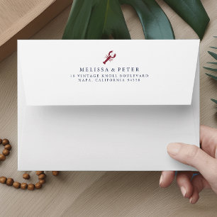 Nautical Lobster   Navy and Red Stripe Lined Envelope