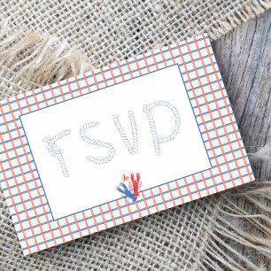 Nautical Lobster Red, Blue Wedding RSVP Postcard