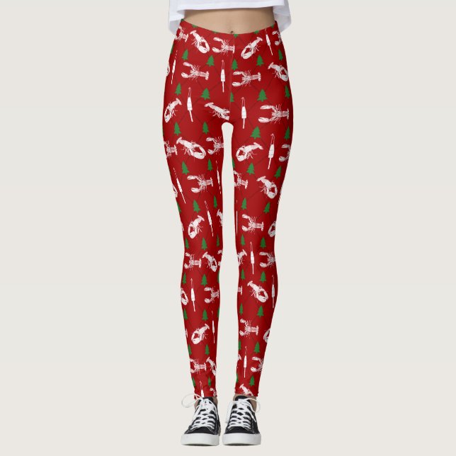 Nautical Lobsters and Buoys Christmas Pattern Leggings (Front)