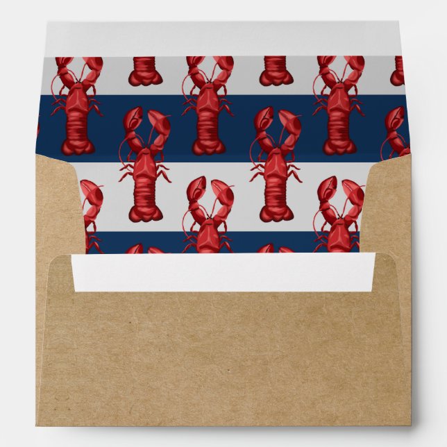 Nautical Lobsters on Navy Blue and Grey Stripes Envelope (Back (Bottom))