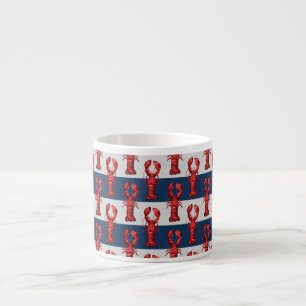 Nautical Lobsters on Navy Blue and Grey Stripes Espresso Cup