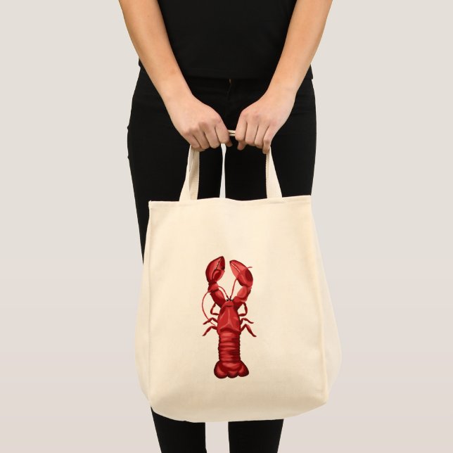 Nautical Lobsters on Navy Blue and Grey Stripes Tote Bag (Front (Product))