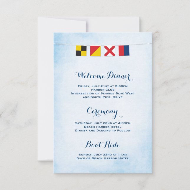Nautical LOVE Flags Program Cloud Blue Invitation (Front)