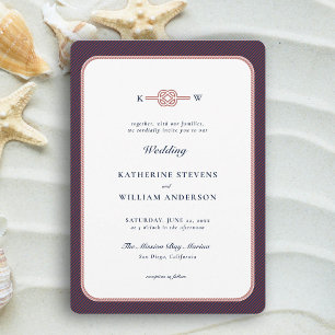Nautical Love Knot Elegant Burgundy Navy Wedding Invitation