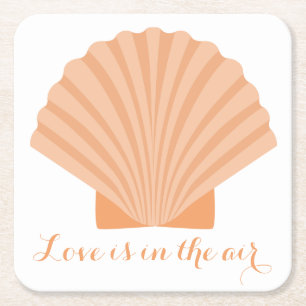 Nautical Love Orange Seashell Beach Wedding Party Square Paper Coaster
