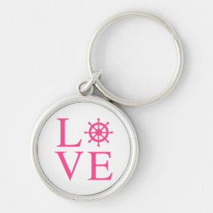 Nautical Love Pink Fuchsia Ship Wheel Key Ring