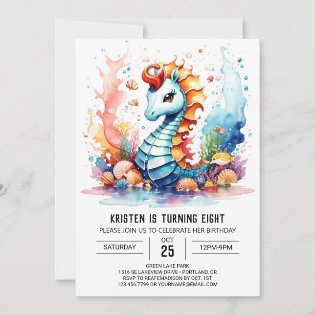 Nautical Magic Coral Seahorse Birthday Invitation (Front)