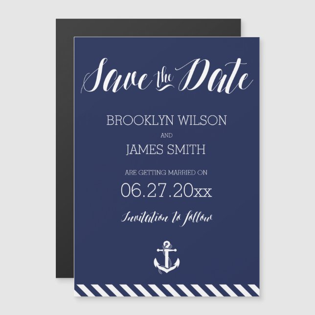 Nautical Magnetic Wedding Save The Date Stripes Invitation (Front/Back)