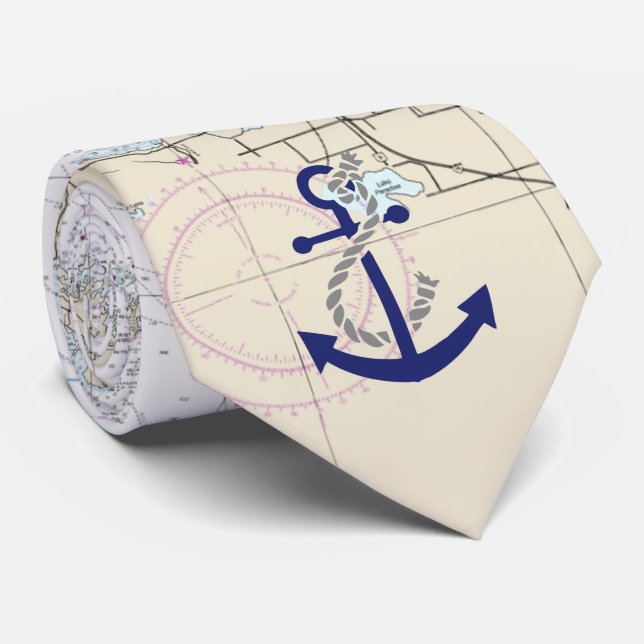 Nautical Map Decor Tie (Rolled)