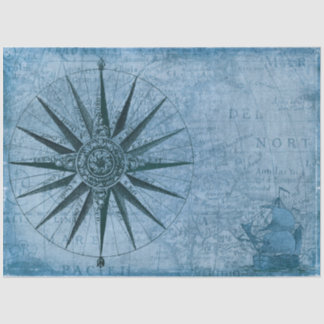 Nautical Map Sailboat Compass Decoupage Blue Tissue Paper