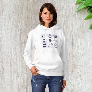 Nautical Marine Elements Navy Blue Coastal Icons Hoodie