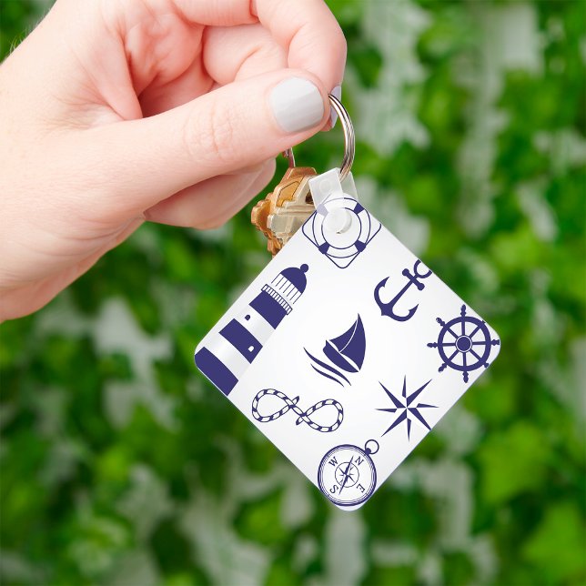 Nautical Marine Elements Navy Blue Coastal Icons Key Ring (Creator Uploaded)