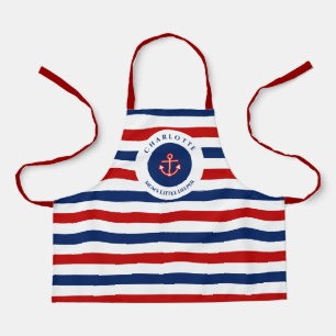 Nautical Marine Navy Blue Red White Stripes Apron