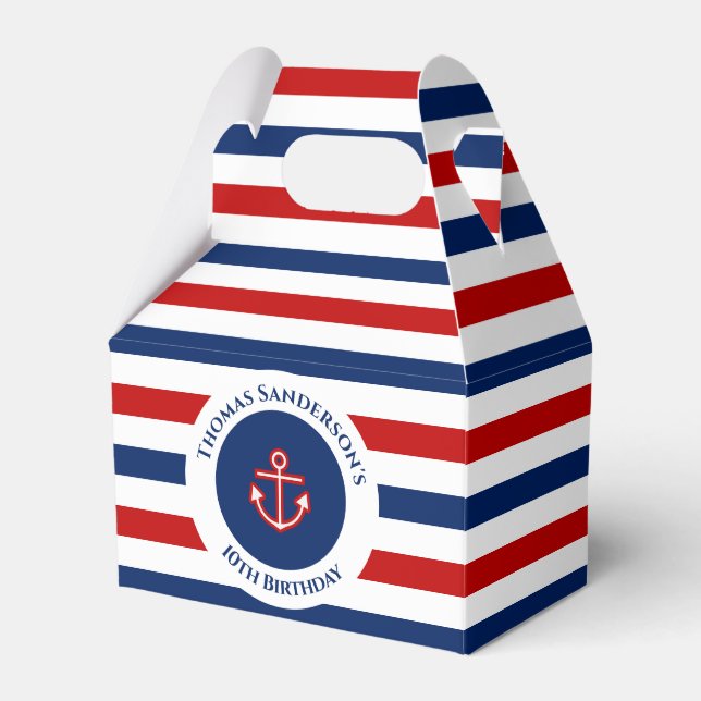 Nautical Marine Navy Blue Red White Stripes Favour Box (Front Side)
