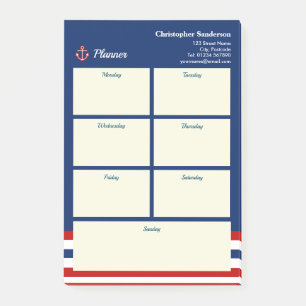 Nautical Marine Navy Blue Red White Stripes Post-it Notes
