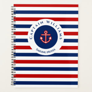 Nautical Marine Navy Blue Red White Stripes Travel Planner