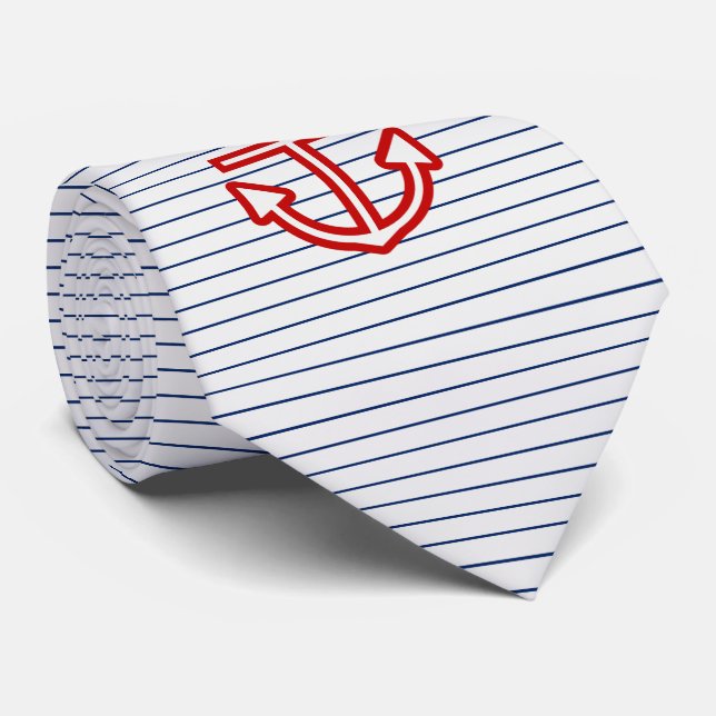 Nautical Marine Navy White Anchor Design Tie (Rolled)