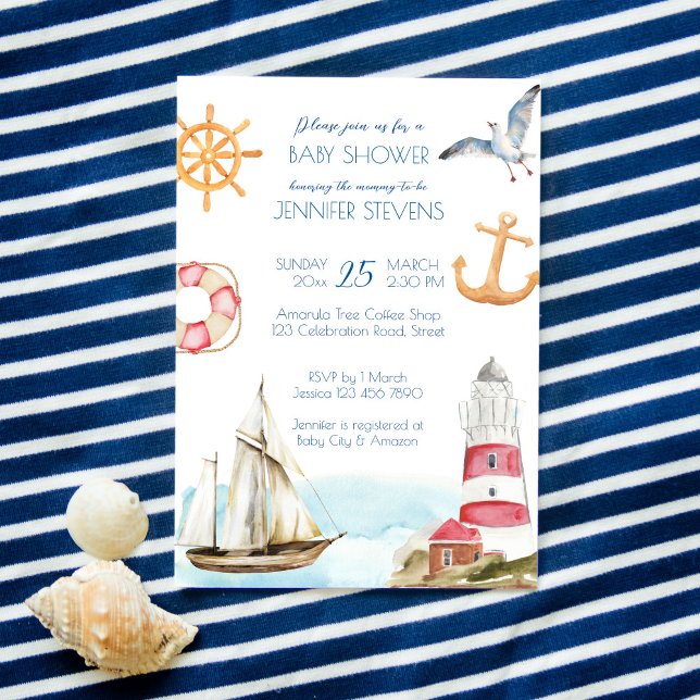 Nautical marine sailing theme boy baby shower invitation (Creator Uploaded)