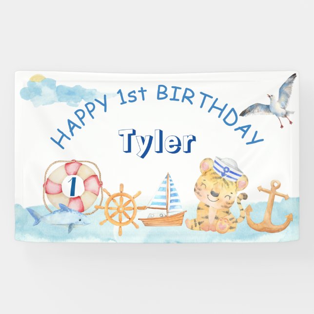 Nautical marine sailing theme pastel watercolor  banner (Horizontal)