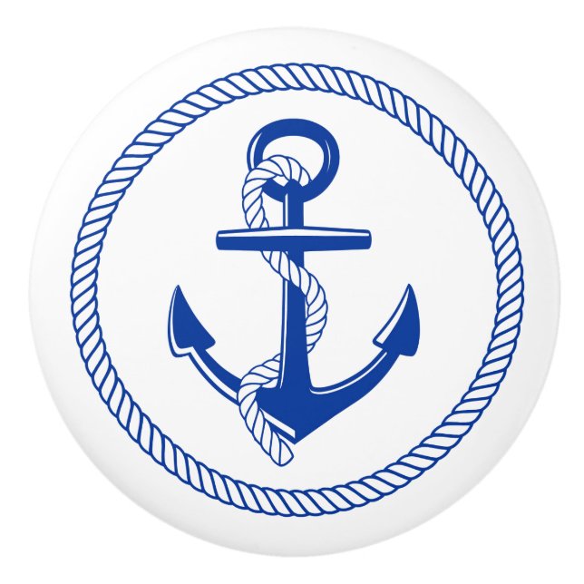 Nautical Marine Ship Boat Anchor and Line Roping Ceramic Knob (Front)