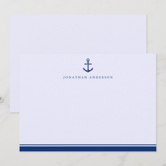 Nautical Maritime Navy Blue Anchor Correspondence  Card (Front/Back)