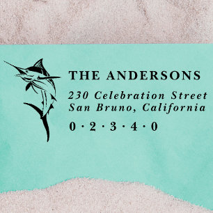 Nautical Marlin Bold Family Name & Return Address Self-inking Stamp