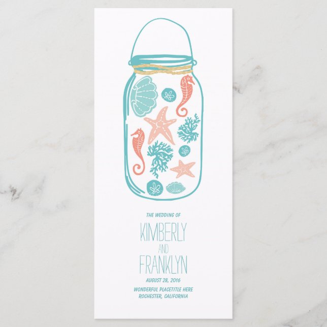 Nautical Mason Jar White Seaside Wedding Programs Programme (Front)