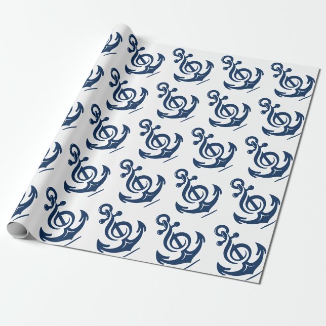 Nautical Melody Anchor Wrapping Paper (Unrolled)