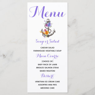 Nautical Menu Anchor Purple Beach Wedding Party