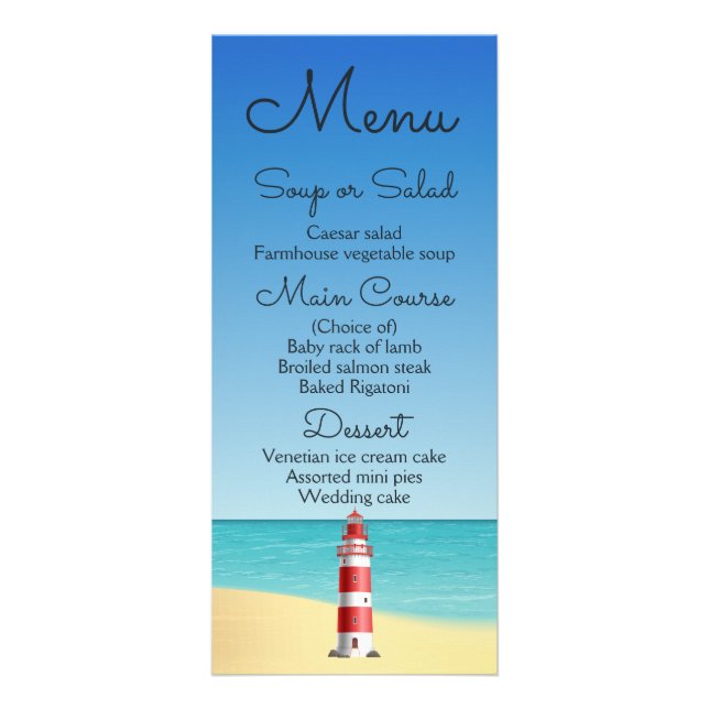 Nautical Menu Beach Wedding Lighthouse Ocean (Front)