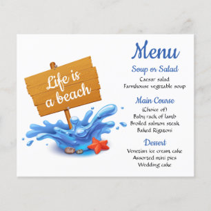 Nautical Menu Blue Beach Ocean Wedding Party