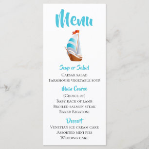 Nautical Menu Blue Turquoise Sailboat Wedding