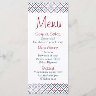 Nautical Menu Navy Blue Red Whales Beach Wedding