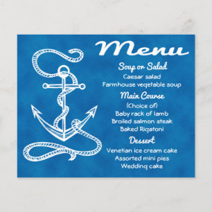 Nautical Menu Ship Anchor Blue Watercolor Wedding