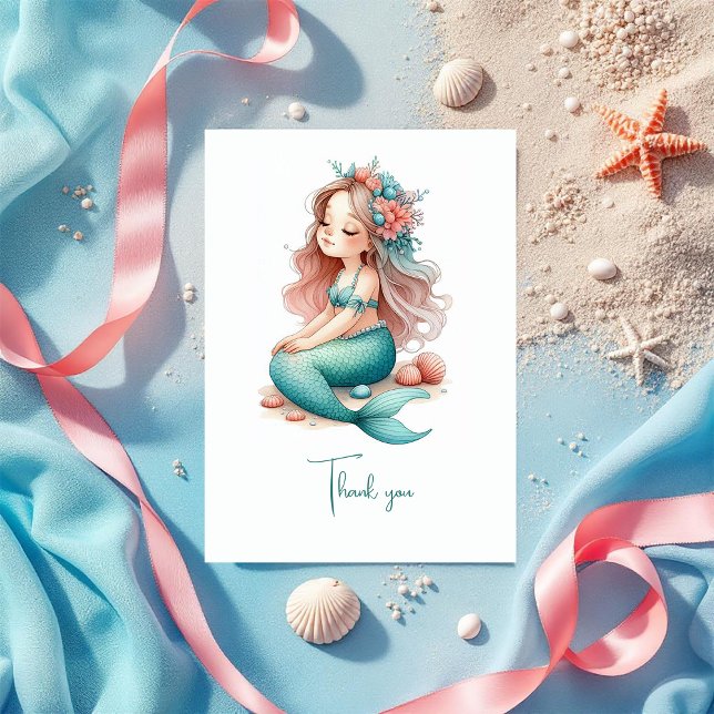 Nautical Mermaid Birthday Party Thank You Card (Nautical Mermaid Birthday Party Thank You Card)